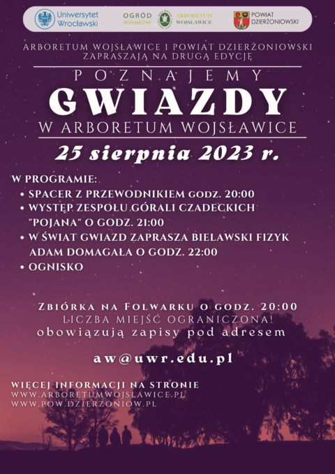 25.08. 2023 r. Poznajemy Gwiazdy w Arboretum Wojsławice
